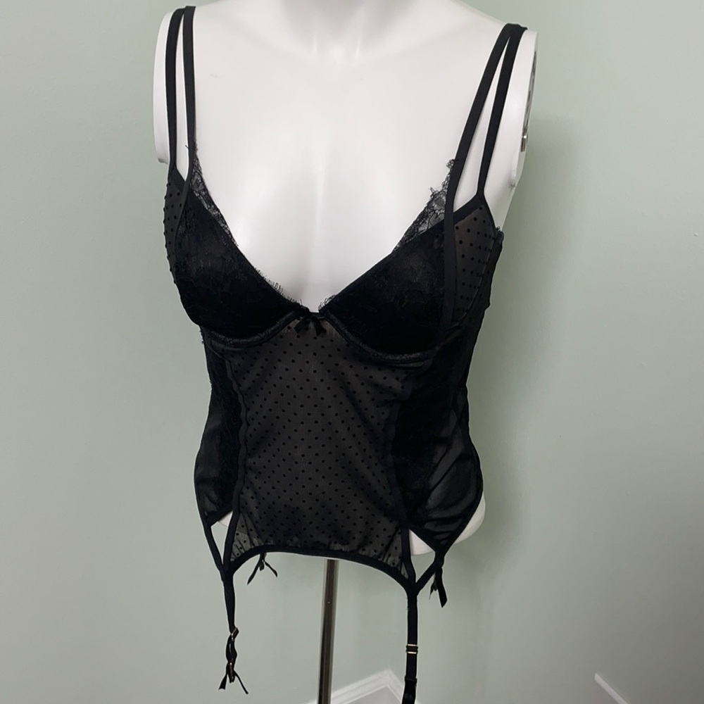 Adore Me black dotted bustier with clips medium